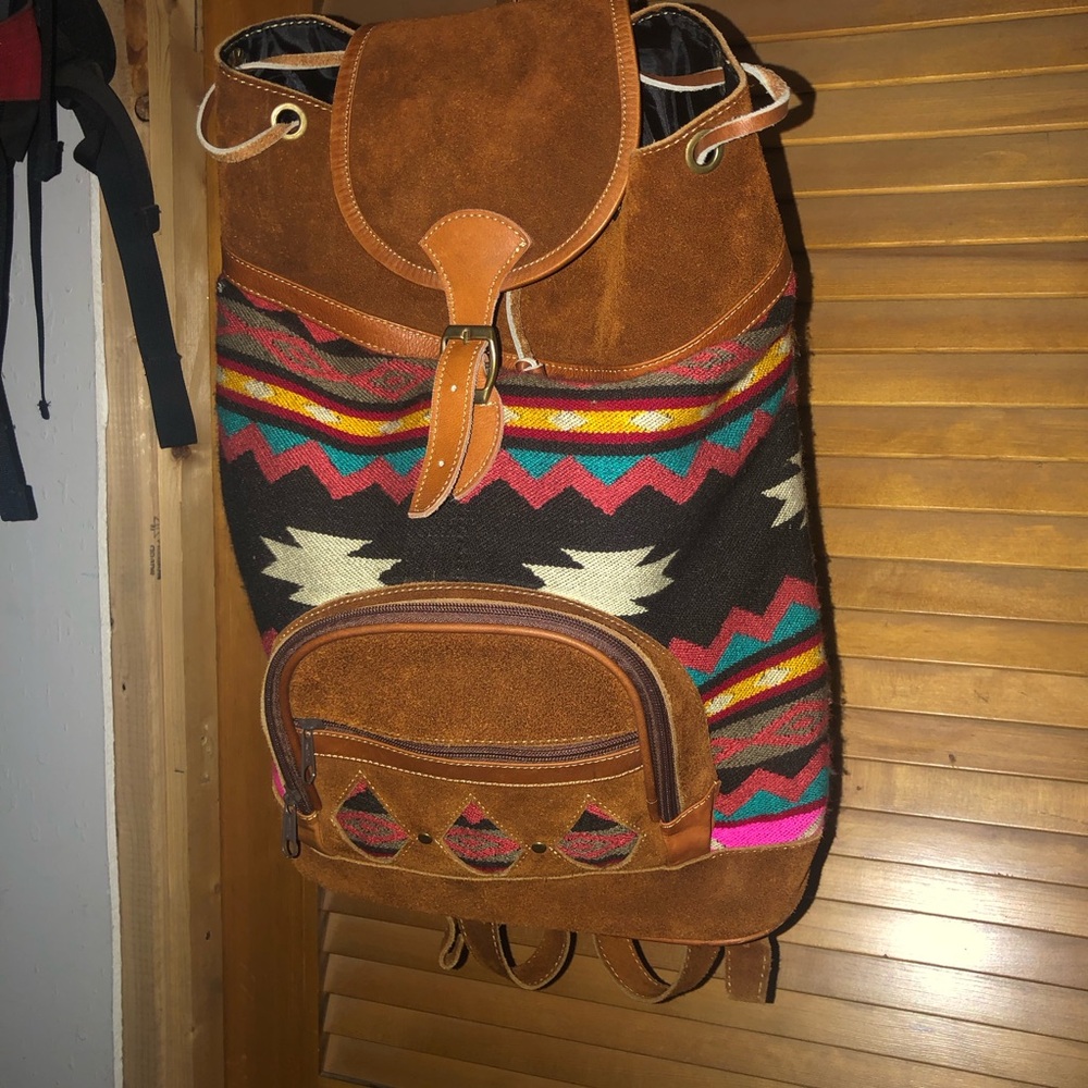 Brown And Multicolor Patterned Backpack Suede - image 2